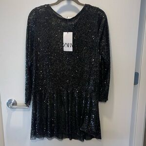 ZWT Zara Black Sequin Mini Dress Size Medium